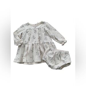 Quincy Mae Size 18-24 Months Cupid Hearts Cream Tiered Organic Dress w Bloomers